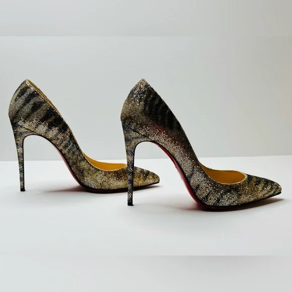 Christian Louboutin Pigalle Follies Glitter Sirene Stiletto Heels Shoes Size 37